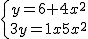 \{{y=6+4x^2\atop 3y=1-5x^2} 